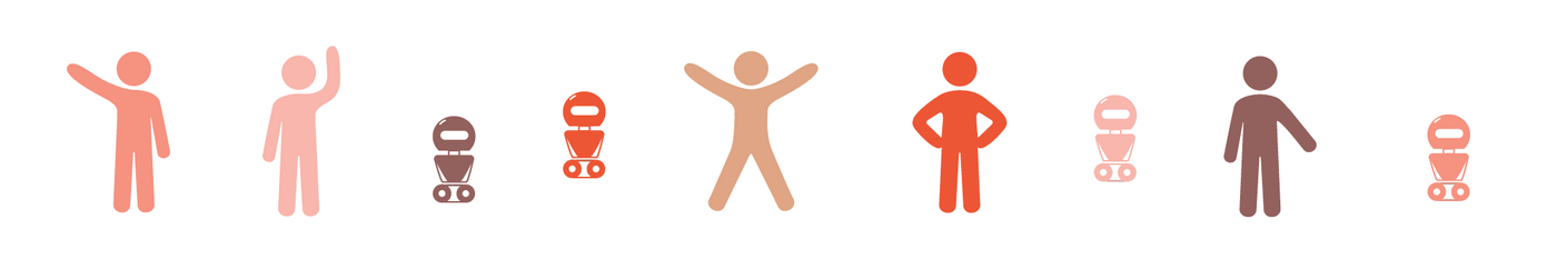 Row of stylised people figures in warm tones