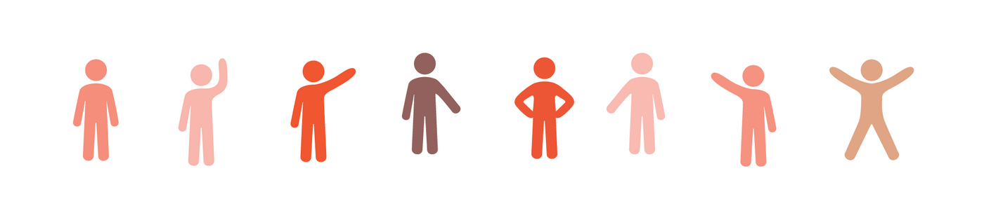 Row of stylised people figures in warm tones