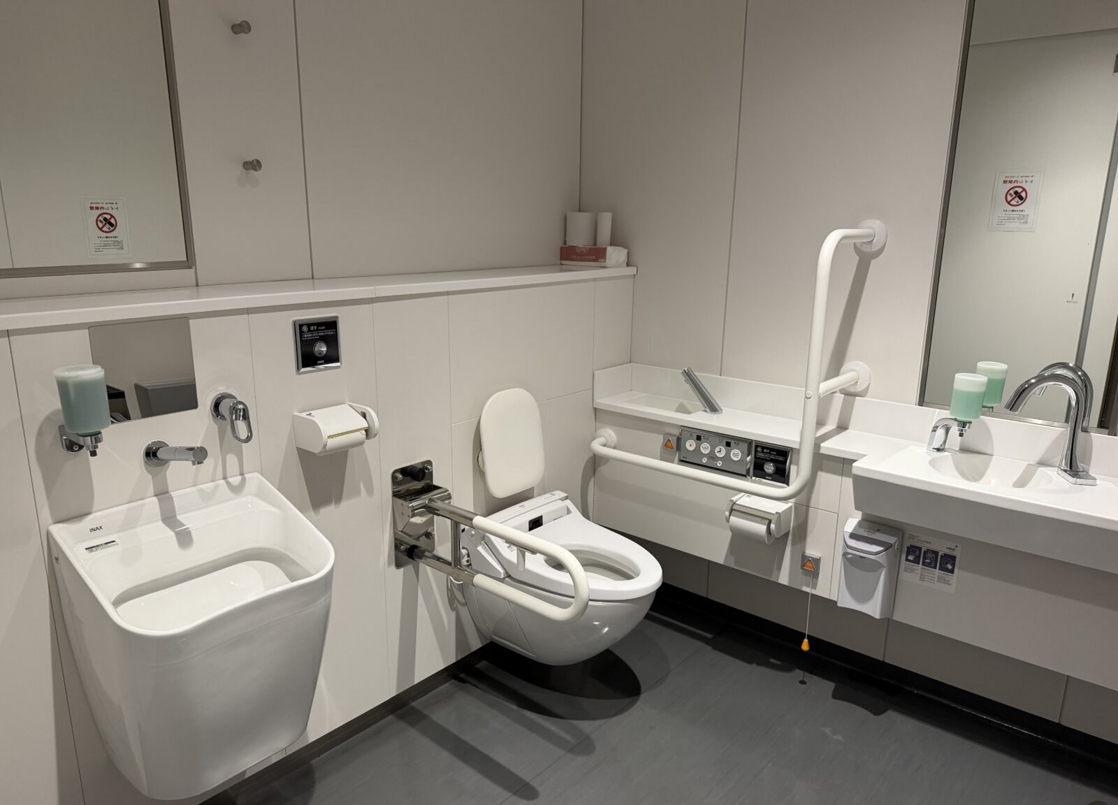 Accessible restroom with an Ostomate toilet