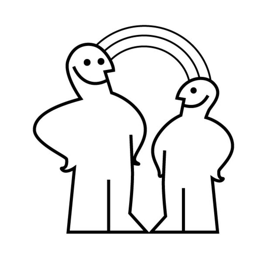 The cover of the STÖDJA manual, showing the bold title and a line drawing of two people beneath a rainbow