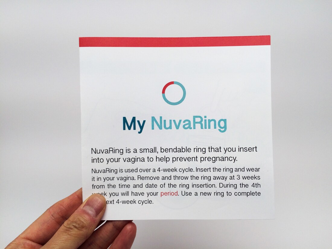 The front cover of the redesigned ‘My NuvaRing’ quick reference guide held in two hands