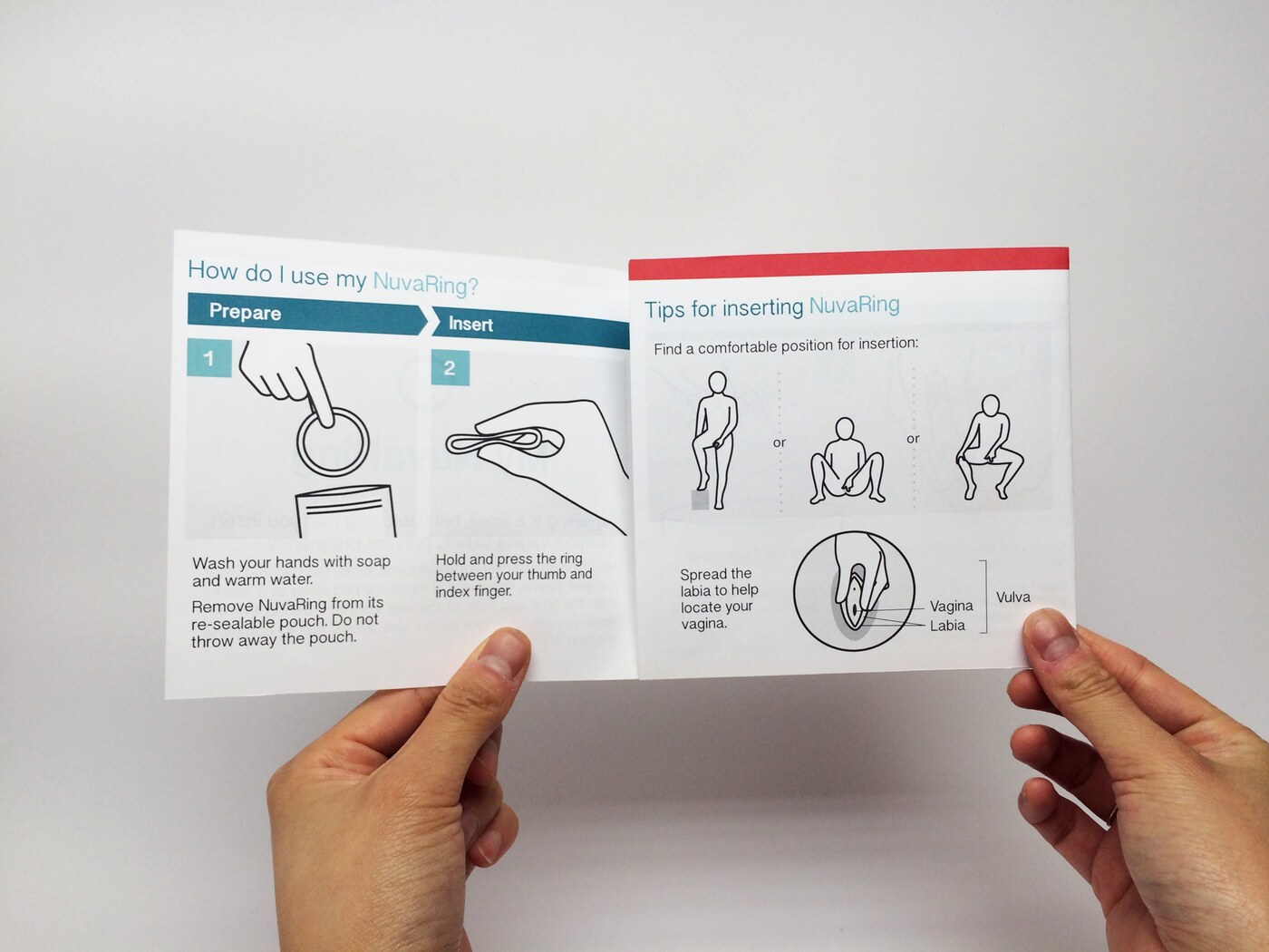 The inside of the guide opened to the Prepare and Insert steps, with simple labelled illustrations