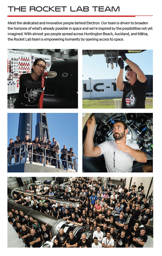 The Rocket Lab Team page from the Rocket Lab payload user guide
